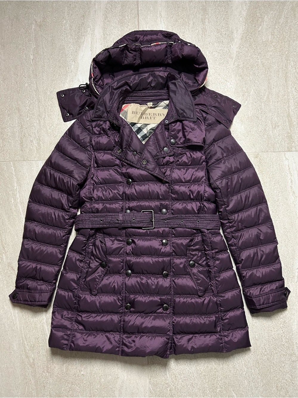 BURBERRY BRIT DOUBLE BREASTED DOWN PUFFER COAT SIZE MEDIUM